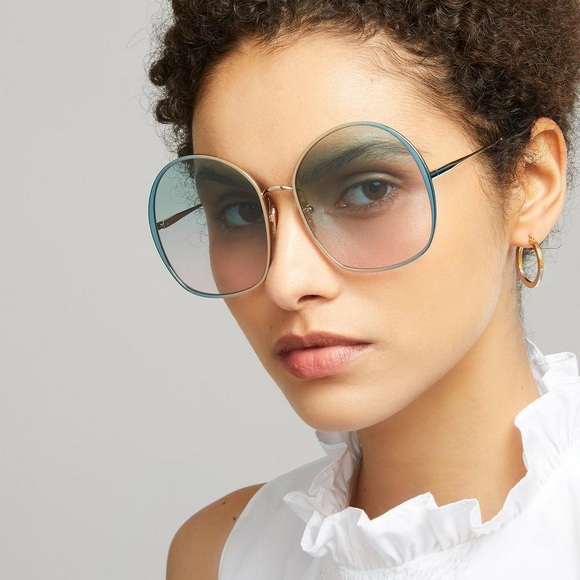 COPY - CHLOE IRENE SILVER BLUE GRADIENT OVERSIZED ROUND SUNGLASSES CH0014S - Picture 3 of 5